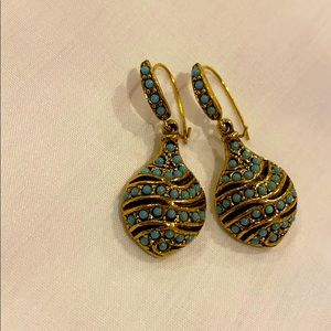 Blue and Black Wavy Design Gold Earrings